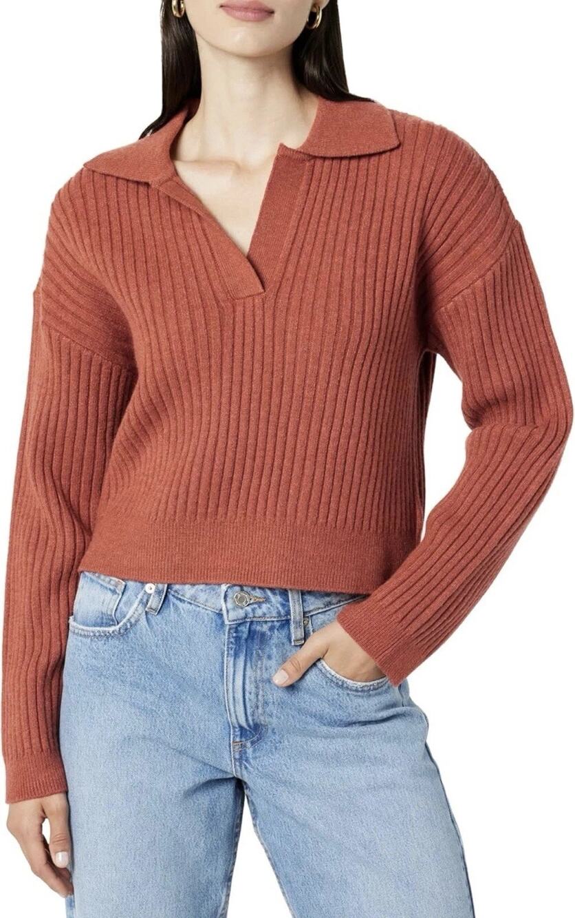 The Drop Women's Marcy Ribbed Polo Top Rust XL